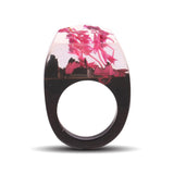 Bague En Bois Et Résine, De couleur Rose, Nouvelle Création 2018