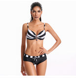 NIDALEE 2018, Maillot De Bain Shorty, Motif Stripe Noir, Push Up.