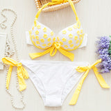 YELLOW FLOWER 2018, Très Jolie Maillot De Bain Blanc  Avec Des Fleurs Jaunes, Effet Push Up.