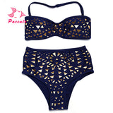 PACENTO 2018, Maillot De Bain Taille Haute, Push Up, Impression Or, Très Sexy.